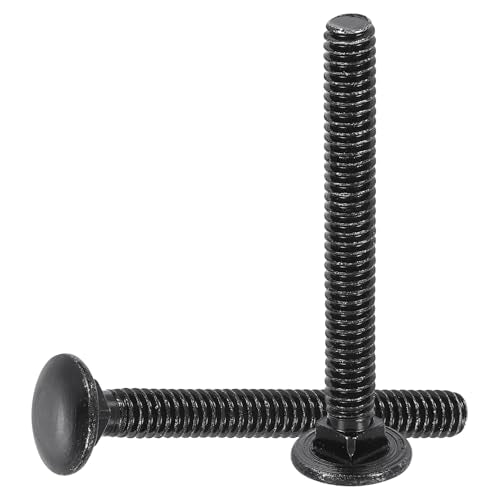 uxcell 50pcs Carriage Bolts 1/4"-20x2-1/2 Carbon Steel Round Head - Black - color: Black, size: 1/4"-20x2-1/2"