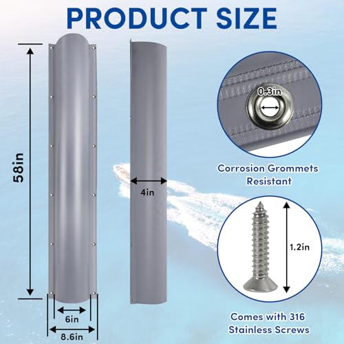 Dock Bumper,Semicircle Dock Bumper Guard with Stainless Steel Screws,Boat Dock Bumper,Dock Bumpers Marine for Docking Edges, Piling, Vertical Poles, Horizontal Decks or Piers(2Size,4Color) - color: Grey, size: 58Inch-2Pack