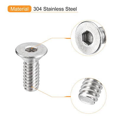 uxcell #10-24x1/2 Flat Countersunk Head Socket Cap Screws, 50Pcs 304 Stainless Steel Hex Socket Flat Head Screws, Full Thread, Countersunk Bolts - size: #10-24x1/2"