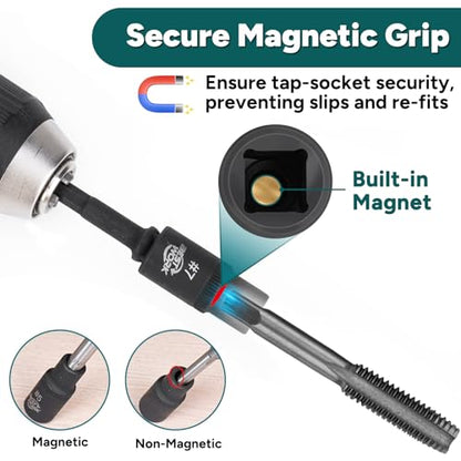 12pcs Magnetic Tap Socket Set, 1/4", 3/8" Square Drive Tap Handle