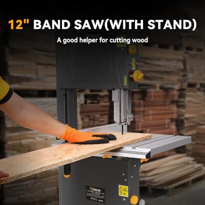 Hoteche 12-Inch Band Saw 7-Amp Two-Speed Benchtop with Stand for Woodworking and Metal Cutting, 1HP - size: 12-Inch Benchtop