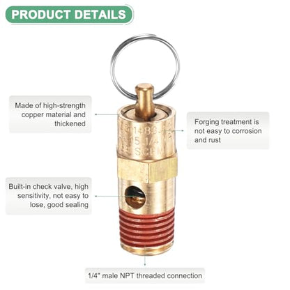 M METERXITY 4-Pack Air Compressor Pressure Release Safety Valve, 1/4" NPT Male 150 PSI Brass Threaded Automatic Air Vent Safety Control Valve - style: 150 PSI