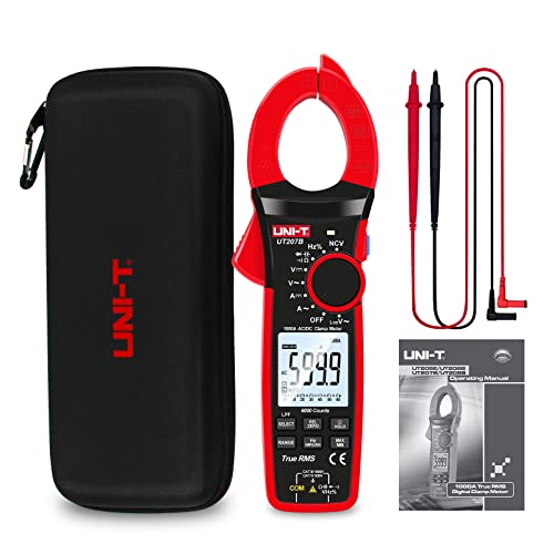 UNI-T Digital Clamp Meter UT207B Inrush Current AC/DC 1000A True RMS HVAC Volt Amp Ohm Meter Clamp On Multimeter Auto Ranging 6000 Counts, Frequency AC DC Voltage LPF ACV Capacitance Duty Cycle Tester - size: UT207B