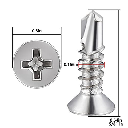 Wensilon（500pcs）#8×5/8”for Sheet Metal Self-Tapping Screws 410 Stainless Steel Flat Head High-Strength Quick self-Drilling Screws - color: Silver, size: #8X5/8"