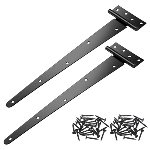 2 Pack 16-Inch Heavy Duty T-Strap Hinges, Black Wrought Iron Gate Hinges with Rust-Resistant Coating, Large 270° Rotation, Ideal for Shed Doors, Barn Doors, and Fence Gates
