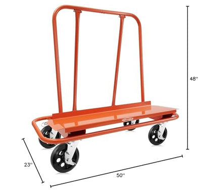 GypTool Heavy Duty Drywall Sheet Cart & Panel Dolly with 4 Swivel Wheels - Orange