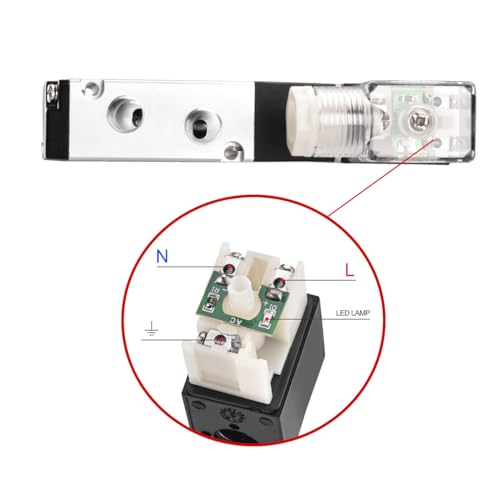 Heschen Electric Pneumatic Air Control Valve, Solenoid Control Valve 4V210-06 220VAC PT1/8 5 Way 2 Position Single Coil Electric Driven CE with Fittings and Muffler