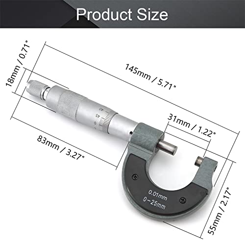 Utoolmart Professional Premium Outside Micrometer Metal Precision 0.004mm Graduation Precision Machinist Tool 50-75mm Measuring Range 1pcs (0-25mm) - size: 0-25mm