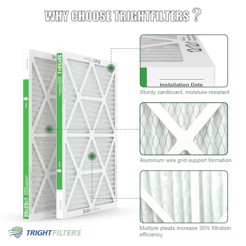 TRIGHTFILTERS 20x25x1 Air Filter 6 Pack, Durable MERV 8 Pleated Home HVAC AC Furnace Filters, Lightweight Compact Air Conditioner Filter Replacement - size: 20x25x1-6pack