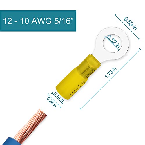 60 PCS Heat Shrink Ring Connectors,12-10 awg 5/16" Ring Terminals - size: 12-10AWG-5/16"(M8) 60PCS