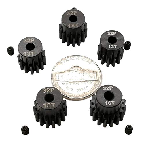 32P Hardened Pinion Gear Set 1/8 inch Hole 12T 13T 14T 15T 16T with Hex Key (Compatible with 0.8 Metric Pitch) - style: 12T 13T 14T 15T 16T