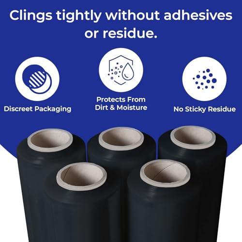 Rosmonde Bulk Black Plastic Wrap, 18" x 1500 ft, 20 Rolls Pack, 80 Gauge - color: Black, size: 20 Pack