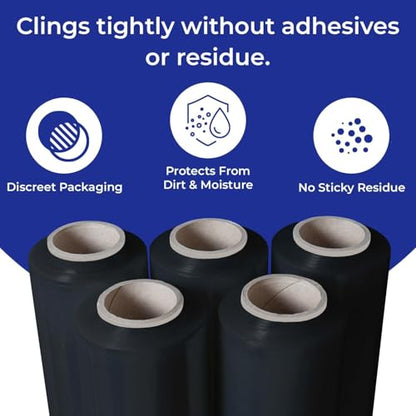 Rosmonde Bulk Black Plastic Wrap, 18" x 1500 ft, 20 Rolls Pack, 80 Gauge - color: Black, size: 20 Pack