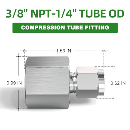 TAISHER 2PCS 304 Stainless Steel Compression Tube Pipe Fitting Connector, 1/4" Tube OD x 3/8" NPT Female Straight Adapter - size: 1/4" OD x 3/8" FNPT