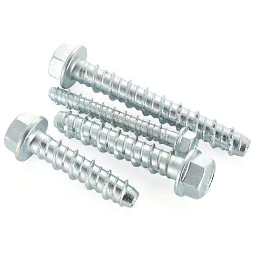 5/16" x 2" Concrete Screws, Zinc Plated Large Diameter Concrete Screw for Anchoring to Masonry, Concrete, Brick or Block, 25 PCS (Including One Socket Wrench) - size: 5/16" x 2"