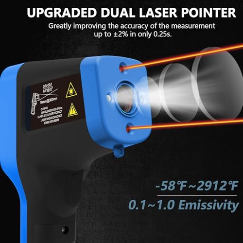 Non-Contact Infrared Thermometer Bluetooth, -50°F to 2912°F (-50°C to 1600°C) High Accuracy Laser Temperature Gun with Button for Cooking, HVAC, Industrial, Home and Automotive (Not for Human)