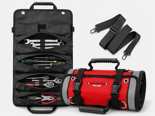 Roll up tool bag, Reflective Strips, Waterproof, 1680D, Red/Black