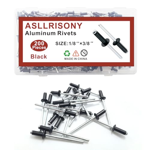 200pcs Black 1/8-3/8 Inches Aluminum Blind Rivets, 3.2-9.5 mm Pop Rivets, Aluminum Grip and Steel Mandrel - color: Black, size: 1/8-3/8 Inches