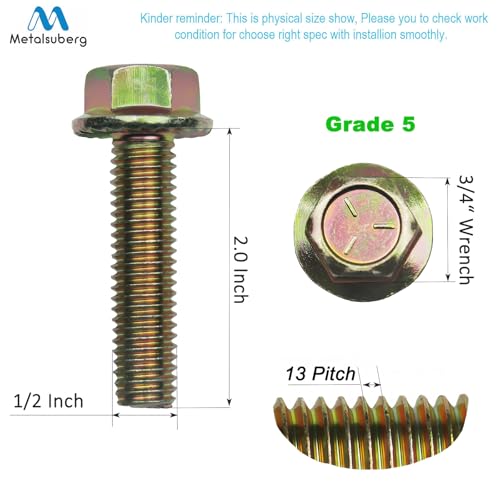 1/2" x 2" Flange Serrated Hex Bolt by Color Zinc Plated, Alloy Steel,Grade 5.(10pcs Pack) by Metalsuberg - size: 1/2" x 2" 10pcs