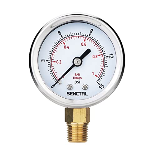 SENCTRL 0-15 Psi Low Pressure Gauge, 1/4 NPT Lower Mount - size: 0-15Psi, style: Lower Mount