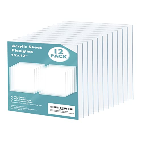 Egofine Plexiglass Sheets Acrylic Sheets 12 Pack of 12x12’’ 0.04 Thick Clear Plastic Cast Transparent Plexi Glass for Crafting Projects, Replacement Picture Frame Glass, DIY Display, Easy to Cut - color: Clear, size: 12x12"