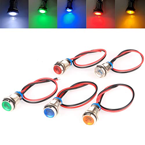 Gebildet 5pcs 10mm AC/DC 12-24V LED Metal Indicator Light Waterproof Signal Lamp Pilot Dash Directional Car Truck Boat with Wire - color: Multicolored AC/DC 12-24V