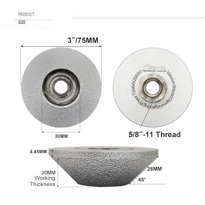 SHDIATOOL Diamond Grinding Profile Wheel Convex Curve Edge Hand Grinding Disc Grooving for Stone Marble Granite Height 20mm 3 - inch - size: 24.5mm height 5/8"-11
