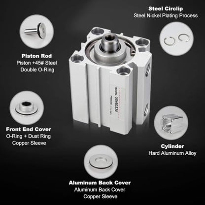Double Acting Aluminum Air Cylinder 20mm Bore 10mm Stroke with Oil Storage Function for Industrial Automation