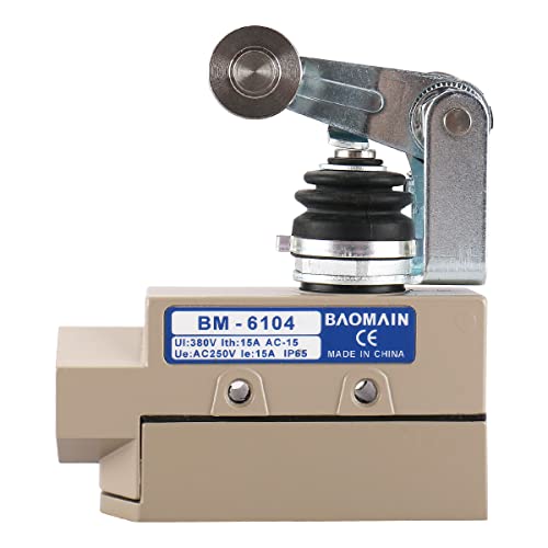 BAOMAIN Limit Switch BM-6104, Roller Lever Actuator, 15A 250VAC/380VAC Heavy Duty Sealed Micro Switch for Air Curtain and Industrial Doors, IP65 Waterproof, Replacement for TZ-6104