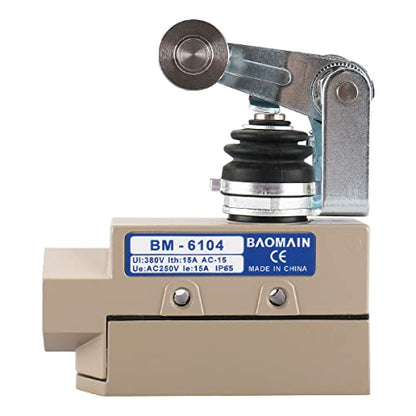 BAOMAIN Limit Switch BM-6104, Roller Lever Actuator, 15A 250VAC/380VAC Heavy Duty Sealed Micro Switch for Air Curtain and Industrial Doors, IP65 Waterproof, Replacement for TZ-6104
