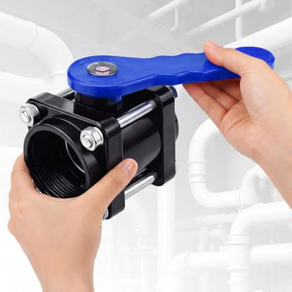 1 Pcs Blue Inline Polypropylene Ball Valve 2" Npt Female Stainless Steel Exterior Chemical Resistant for Water Irrigation Industrial Systems - color: Blue
