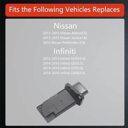 Mass air Flow Sensor Meter Compatible with Nissan Altima 2.5L 13-15; Pathfinder 2.5L 2014; Sentra 1.8L 13-15 & Infiniti M35h 3.5L 12-13; Q50 3.5L 14-16; Q70 3.5L 14-16; QX60 2.5L 14-16 OE# 22680-1MG0A