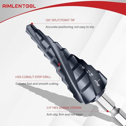 3Pcs(1/8"-7/8") M35 Four Spiral Flute Cobalt Step Drill Bit Set - size: Four Flute-3PC