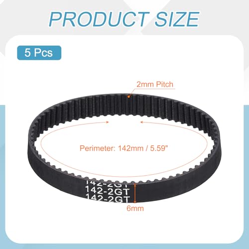 MECCANIXITY 5Pcs 142mm GT-2 Timing Belt 6mm Width 2mm Pitch Closed Loop - size: 142mm