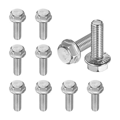 M METERXITY 10 Pack Flanged Hex Head Bolts, M8 x 25mm 304 Stainless Steel External Hex Drive Screws, Metric Fully Threaded Screw for Furniture Car DIY Project [Silver Tone] - size: M8 x 25mm