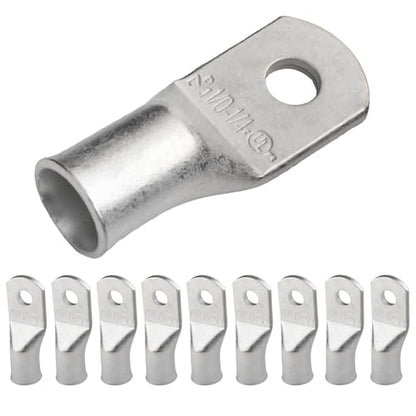 SELTERM 10pcs 1/0 AWG-1/4" Stud Marine Grade Tinned Copper Battery Lugs - color: Tinned Copper Lugs, size: 1/0 Awg - 1/4" (M6) Ring