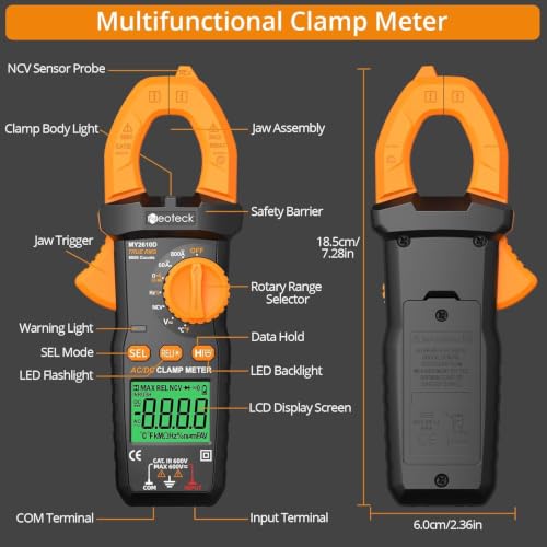 Neoteck Clamp Meter 6000 Counts Clamp Multimeter 800A AC/DC Current Voltage