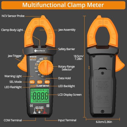 Neoteck Clamp Meter 6000 Counts Clamp Multimeter 800A AC/DC Current Voltage