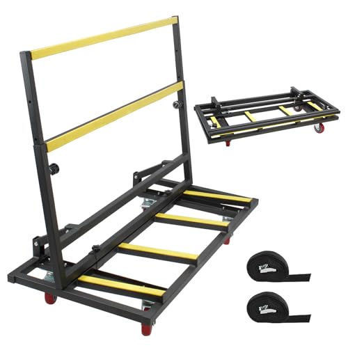 Folding Drywall Cart Heavy Duty Drywall Dolly 2200 lbs Load Capacity Panel Cart with Swivel Casters, 2-in-1 Plywood Dolly for Handling Glass, Plywood, Plasterboard