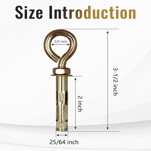 Concrete Anchor Eye Bolt,25/64" x 3-1/2" eyebolts Anchor for Brick - size: 25/64" x 3-1/2"
