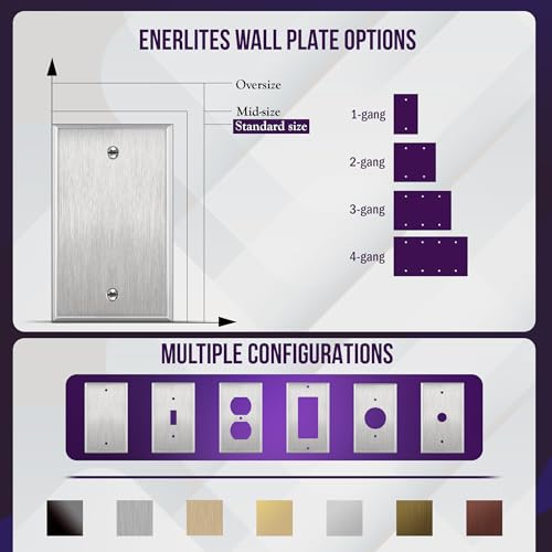 ENERLITES Double Blank Metal Wall Plate, for Unused Holes, 2-Gang Silver - color: Stainless Steel, size: 2 Gang - Standard