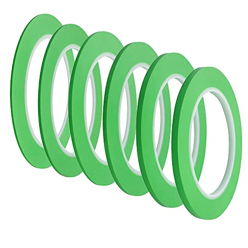 JINBING Mix 6Rolls High-Temp Vinyl Fine Line Fineline Masking Tape Automotive Paint for Curves Green 1/16~1/6 in x 36 Yard