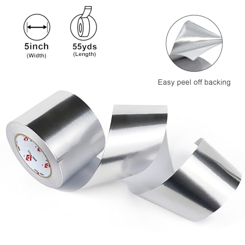 BOMEI PACK Aluminum Foil Tape,Heavy Duty Metal Duct Tape,High Temperature Silver Tape,Perfect for Sealing & Patching,HVAC,Air Ducts,Insulation and Metal Repair (5 Inch x 55 Yards) - size: 5 Inch x 55 Yards