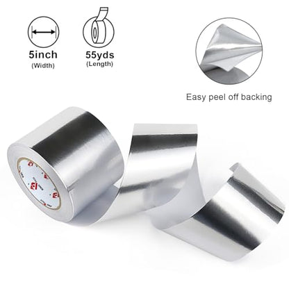 BOMEI PACK Aluminum Foil Tape,Heavy Duty Metal Duct Tape,High Temperature Silver Tape,Perfect for Sealing & Patching,HVAC,Air Ducts,Insulation and Metal Repair (5 Inch x 55 Yards) - size: 5 Inch x 55 Yards