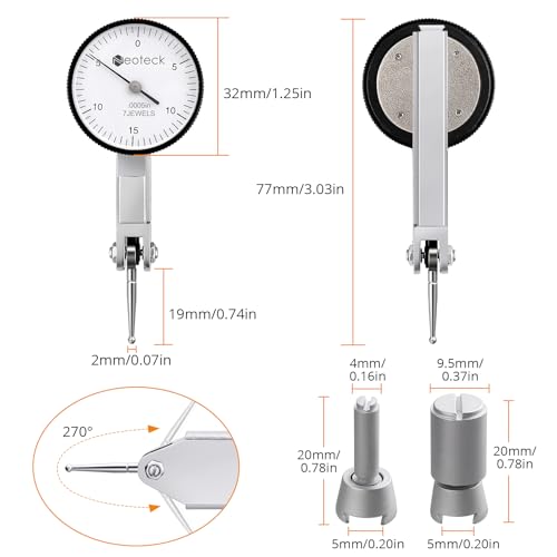 Neoteck 0-0.03"/0.0005" Dial Test Indicator with Storage Case,Brass Body - color: Silver