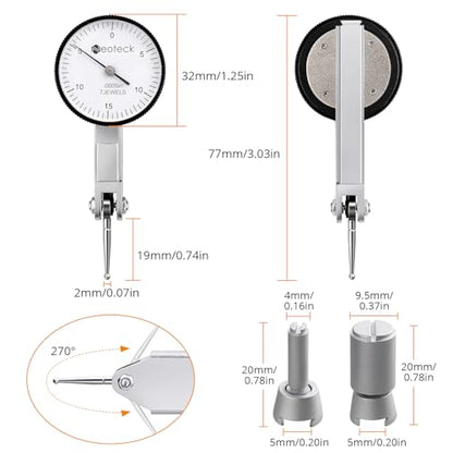 Neoteck 0-0.03"/0.0005" Dial Test Indicator with Storage Case,Brass Body - color: Silver