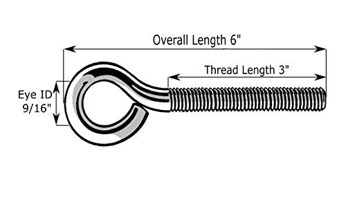 Hard-to-Find Fastener 014973454364 Eye Bolts, 1/4-20 x 6-Inch, 10-Piece - size: 1/4"-20 x 6"