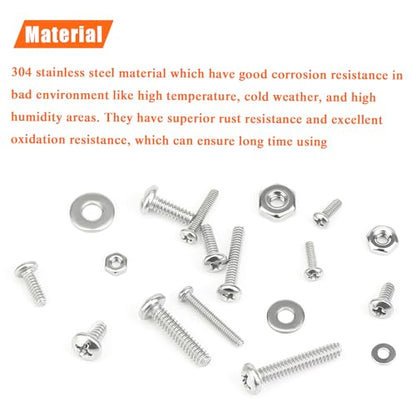 HELIFOUNER 560 Pieces #2-56#4-40#6-32 Phillips Pan Head Machine Screws Nuts Washers Assortment Kit, Coarse Thread, Fully Machine Threaded, 304 Stainless Steel - size: #2-56 / #4-40 / #6-32, style: Phillips Pan Head