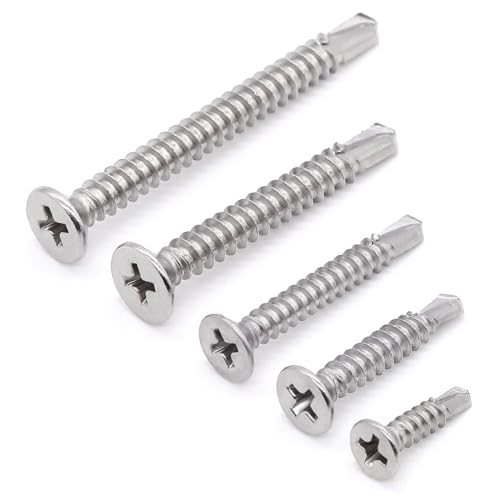 Glvaner 50pcs #10 x 1-1/2" Phillips Flat Head Self Drilling Screws, Stainless Steel 410, Flat Head Self Quick Self Tapping Screws for Sheet Metal Wood Plastic, Without Pre-drilled Holes - size: #10 x 1-1/2