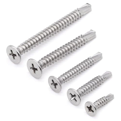 Glvaner 50pcs #10 x 1-1/2" Phillips Flat Head Self Drilling Screws, Stainless Steel 410, Flat Head Self Quick Self Tapping Screws for Sheet Metal Wood Plastic, Without Pre-drilled Holes - size: #10 x 1-1/2